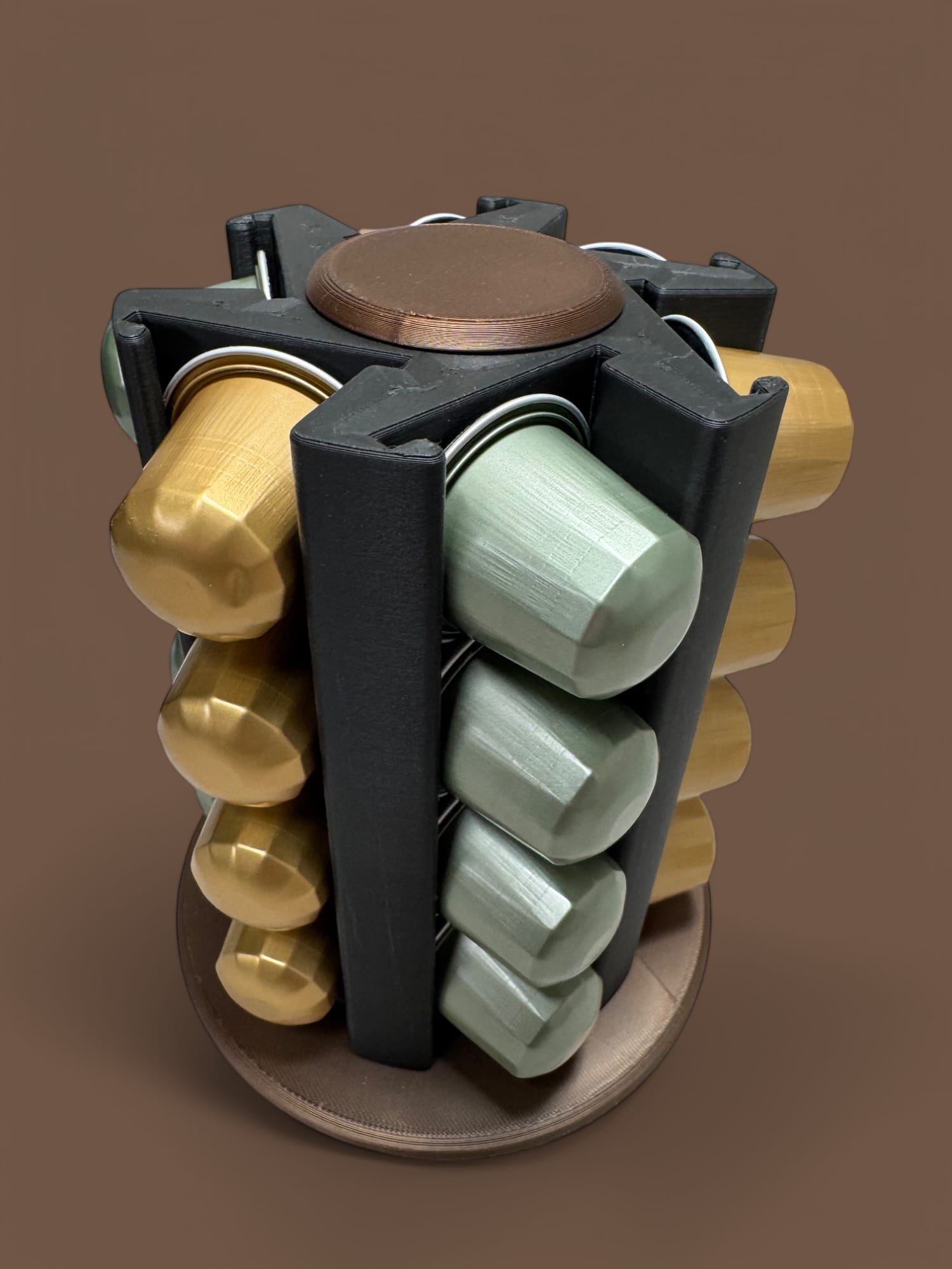 Coffee Pod Stand shown with Bronze colour highlights